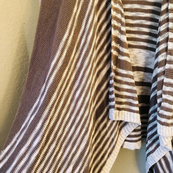 Pink Rose Small Waterfall High-Low Cardigan Brown White Striped Classy Minimal - Picture 9 of 10